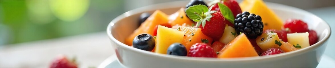 Vibrant Fruit Salad A Refreshing Summer Lunch Bowl brimming with colorful berries, melon, and citrus.  Perfect for a light, healthy, and gluten-free meal.