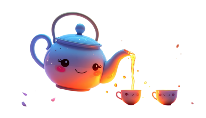 Cute Fantasy Teapot Pouring Tea
