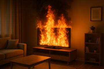 Fototapeta premium The television is on fire
