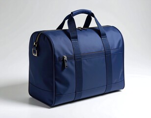 Matte blue duffle bag mockup with metallic zipper, perfect for travel gear branding, bag design, and product presentation.