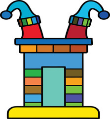 Festive Holiday Cartoon Depicting Santa Stuck in a Chimney with Colorful Details and a Playful Design Aesthetic