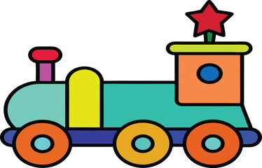 Colorful Toy Train with Red Star A Cheerful and Whimsical Illustration for Kids and Playful Designs