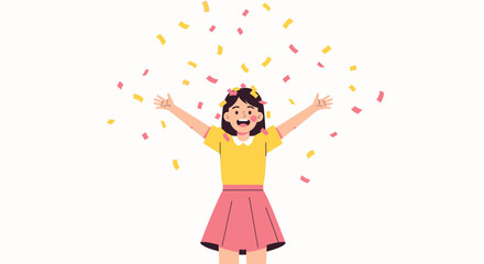 Joyful Person Celebrating With Confetti Falling From Above in Vibrant Illustration