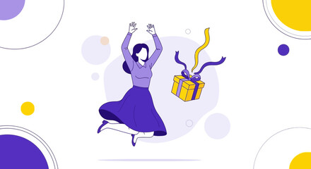 Naklejka premium Joyful Woman Receiving Gift with Elegant Design and Cheerful Visual Elements