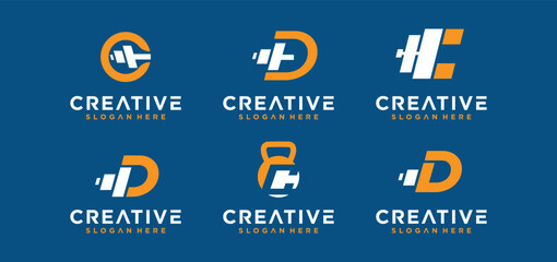 fitness logo collection with barbell combination, Barbell Fitness Gym Logo vector.