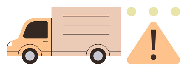 Delivery truck alongside triangular caution sign with exclamation mark, emphasizing transportation safety, logistics, risk management, caution, freight handling, warning systems, road awareness