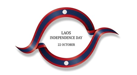 Laos Independence Day: Ribbon Circle with National Colors and Date