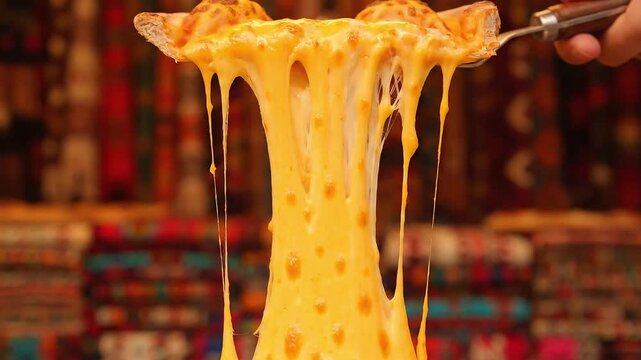 Mouthwatering pizza slice pull showcasing stringy melted cheese for craveable comfort food moments and ultimate cheesy indulgence