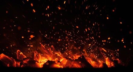 Fiery embers ascending a dynamic display of heat and light against black backdrop