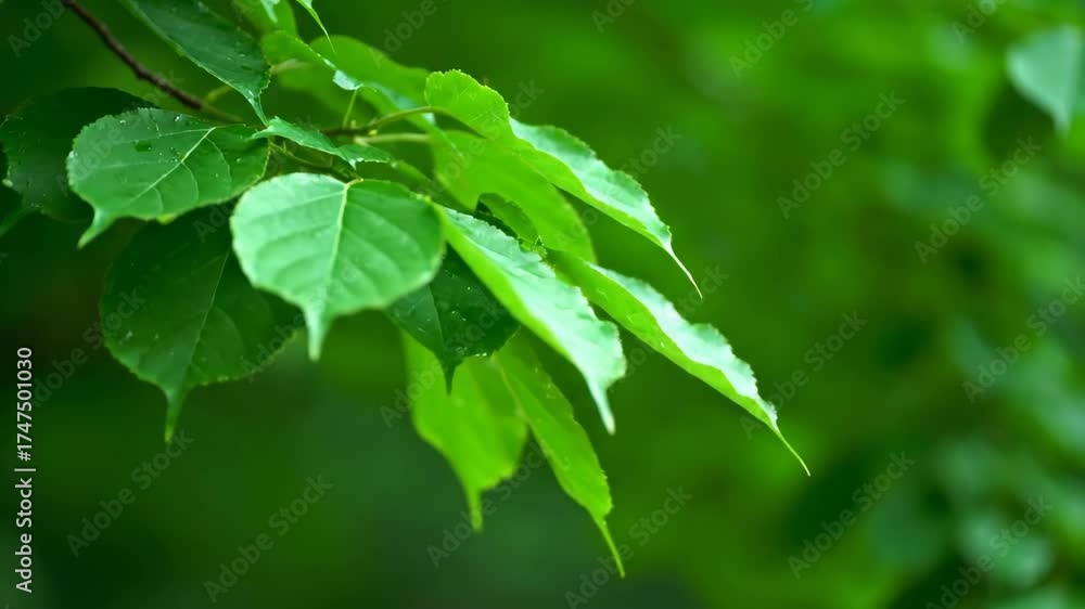 Wall mural lush green leaves softly rustle and sway in a gentle breeze captured in high-speed slow motion textu