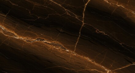 Detailed close-up of brown and gold marble with veins and cracks