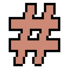 Pixel hashtag octothorpe symbol vector. Ideal for social media, tagging, and digital organization themes. This digital graphic is perfect for game, retro game, or 8 bit interface elements.