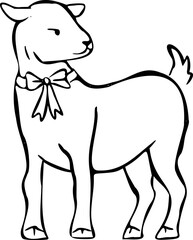 Hand Drawn Lamb with Ribbon