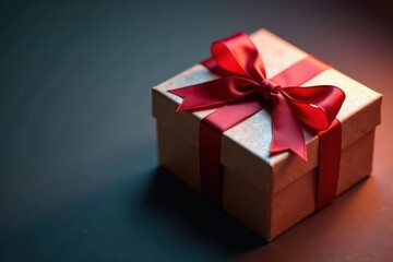 Fototapeta premium Red ribbon tied around a gift box with festive bow , bow, ribbon