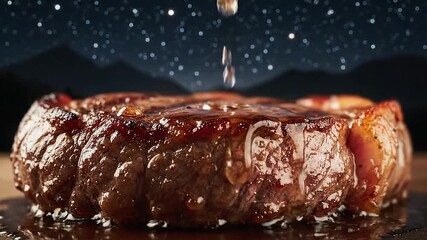Juicy steak sizzles under a starry sky, a culinary adventure awaits with rich flavors and a touch of magic perfect for your brand
