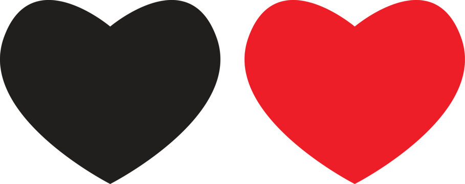 Two hearts, one black and one red, next to each other isolated on white background