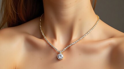 Elegant Diamond Necklace A Stunning Close-Up of a Sparkling Jewelry Piece, Perfect for Celebrations and Special Occasions
