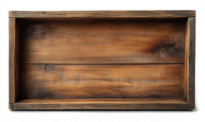 empty rectangular wooden tray with natural grain texture on white background