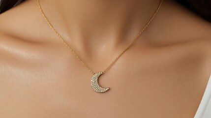Sparkling crescent moon pendant necklace crafted with dazzling diamonds, symbolizing celestial beauty and elegance