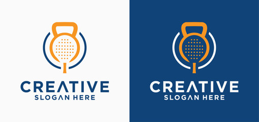 Padel vector logo with racket combination, collection of padel and fitness sports logos.