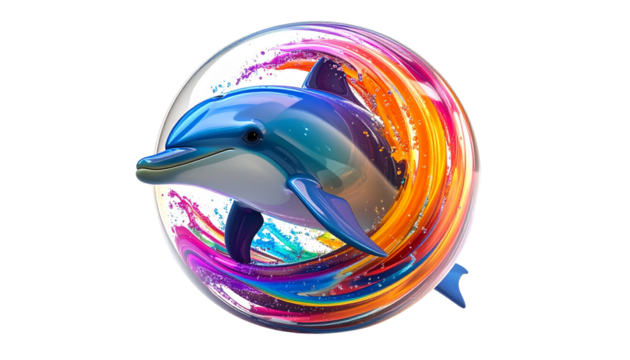 Colorful Fantasy Dolphin in Water Splash
