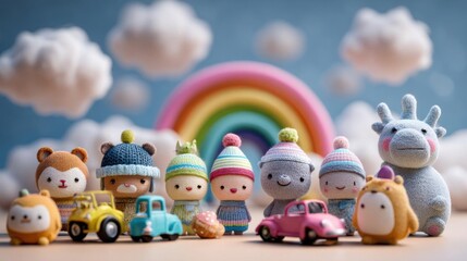 Obraz premium Cute Stuffed Toys With Colorful Hats