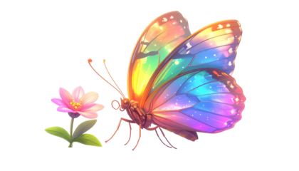 Rainbow Butterfly with Pink Flower
