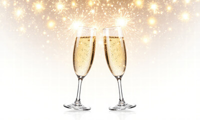 Champagne Toast with Sparkling Fireworks Background
