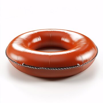 Safety is paramount with this classic orange life buoy, perfect for water sports and emergency preparedness. Isolated in white background, a symbol of protection and assurance.
