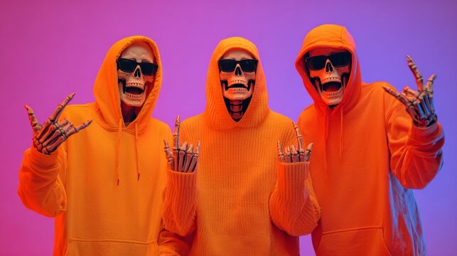 Ghostly gatherings: unveiling the spooky essence of halloween events. Hero shot. Mystical night: adults at a halloween party amid ethereal lighting and fog. Modern design. High resolution.