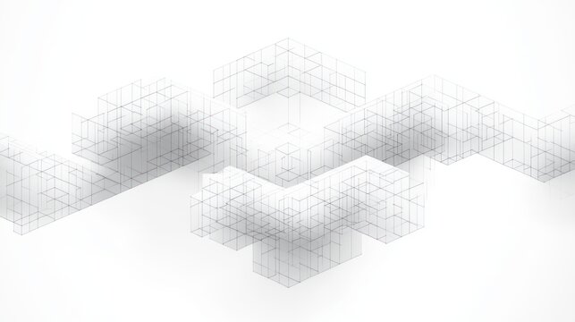 Fototapeta Abstract composition of translucent and overlapping 3D geometric cubes forming wave-like patterns on a white background, evoking a calm and futuristic mood