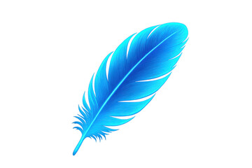 Blue bird feather floating on transparent background