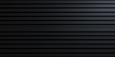 Close-up of smooth horizontal black metal panels with subtle texture and shadows creating a sleek, modern, and minimalistic appearance