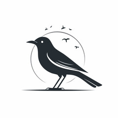 Obraz premium Elegant black bird vector illustration with flying silhouettes and circular backdrop