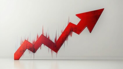 3D red zigzag arrow pointing upward representing growth or progress with jagged edges effect on a clean white background