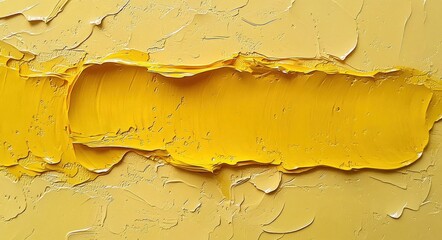 thick textured strokes of mustard yellow paint with rough edges on smoother yellow background creating a tactile abstract surface