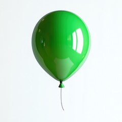 Single shiny green balloon floating against a white background with a thin string hanging down, conveying simplicity and celebration