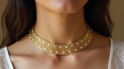 Elegant Gold Mesh Choker with Sparkling Accents A Statement of Luxury and Refined Style