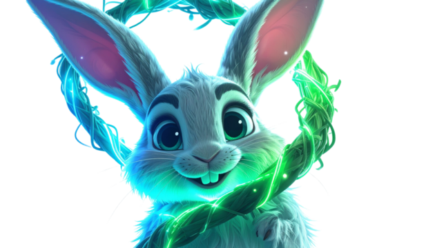 Cute Fantasy Rabbit with Glowing Gem
