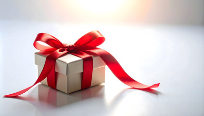 白い背景に赤いリボンのギフトボックス | Gift Box with Red Ribbon on White Background