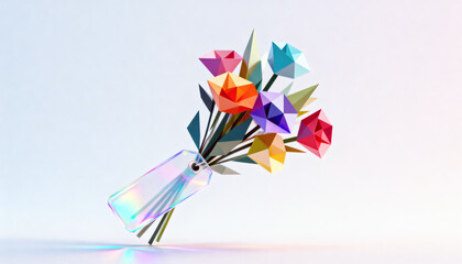 Geometric Bouquet: A stunning geometric bouquet, bursting with vibrant, multicolored floral designs, presents a modern twist on natural beauty.
