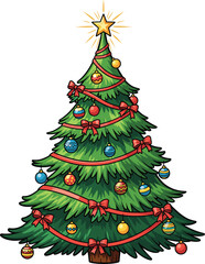 Cartoon Christmas Tree with Festive Balls