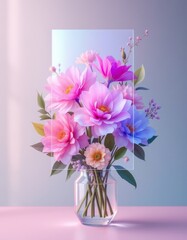 Floral Symphony in a Vase: A stunning composition of vibrant blooms gracefully arranged in a transparent vase, showcasing the delicate beauty of nature's artistry.