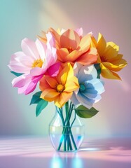 Vibrant Floral Arrangement in a Clear Vase: a captivating display of colorful blooms in a stylish vase