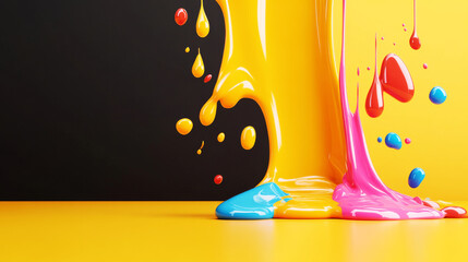 Colorful Paint Dripping: A vibrant display of liquid paint cascading down, creating an abstract, vivid composition with dynamic textures, celebrating art and creativity. 