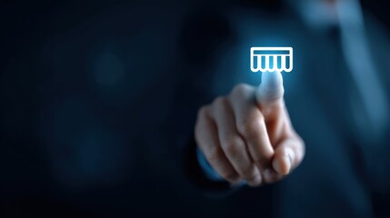 Businessman Using Touchscreen Technology to Select E-Commerce Options in Modern Digital Environment for Innovative Shopping Experience