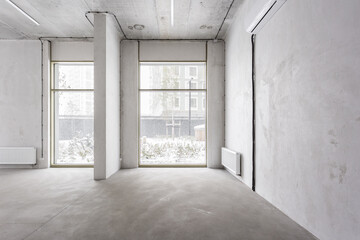 nterior of the apartment without decoration in gray colors
