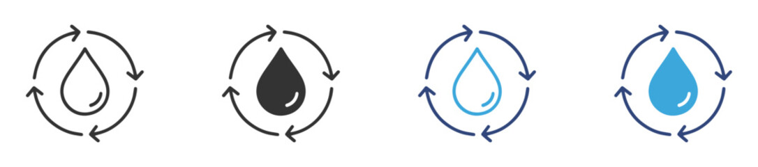 Recycle water icon, Water Drop with Circular Arrows. Renew of Liquid. Vector  Illustration. 