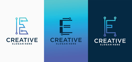 Initial letter E connected technology logo, Premium E initial technology Vector symbol