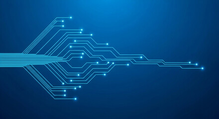Abstract blue background with glowing circuit board pattern, representing technology and digital connectivity